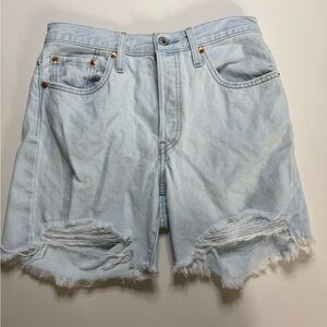 Levi's Light Blue Frayed Hem Jean Shorts